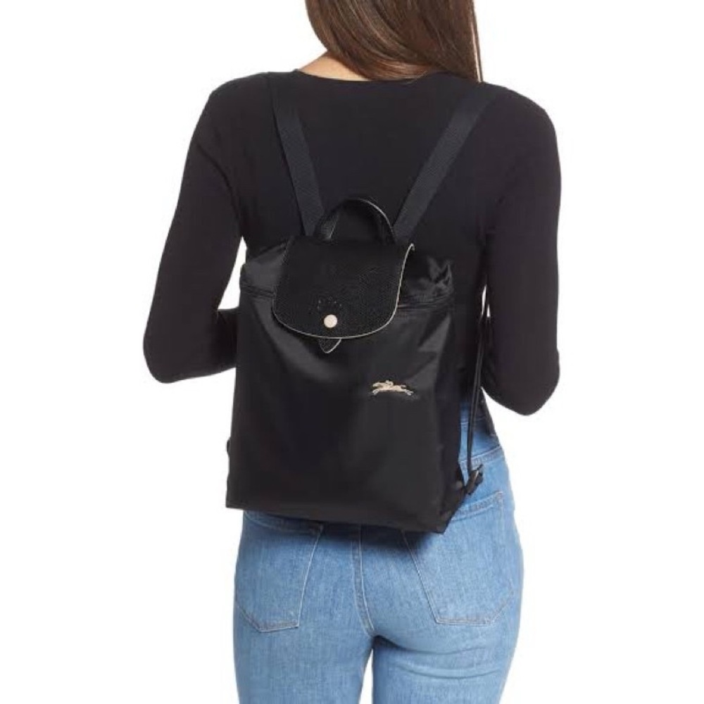 Longchamp Le Pliage Club Foldable Nylon Travel Backpack with Leather Trim